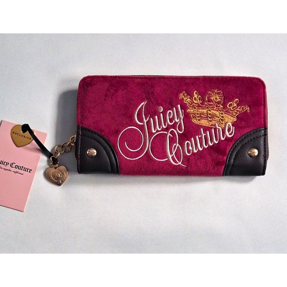 Juicy Couture Women's Burgundy Zip-Around Wallet with Logo Charm Accent